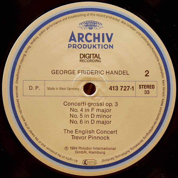 George Frideric Handel* - The English Concert • Trevor Pinnock : 6 Concerti Grossi Op. 3 (LP, Album)