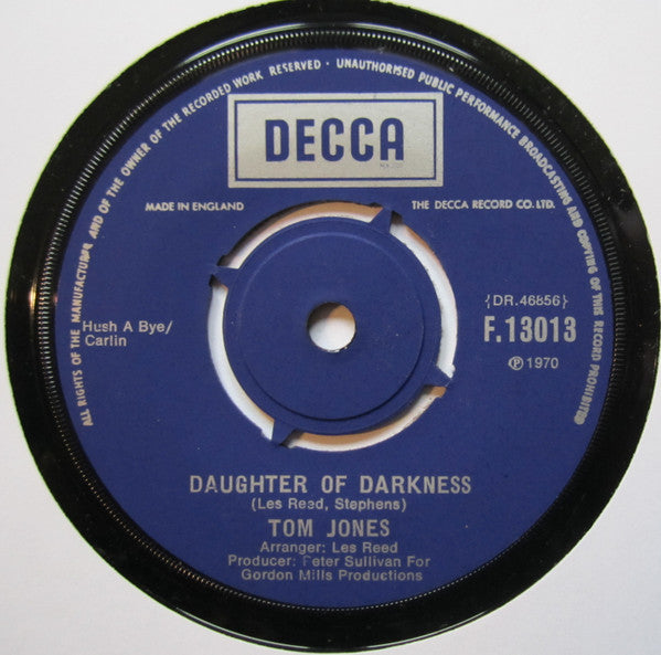 Tom Jones : Daughter Of Darkness (7", Single, Mono)