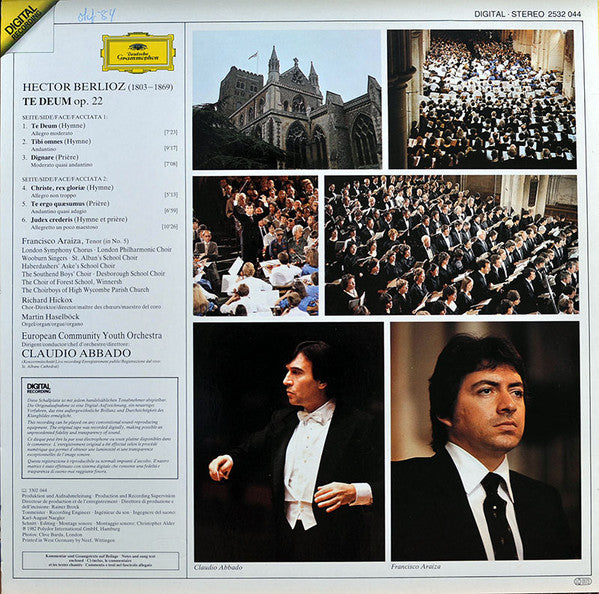 Hector Berlioz - London Symphony Chorus, London Philharmonic Choir, Wooburn Singers, Francisco Araiza, European Union Youth Orchestra, Claudio Abbado : Te Deum (LP, Album)