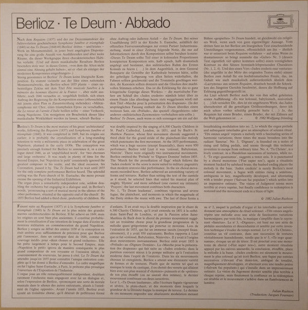 Hector Berlioz - London Symphony Chorus, London Philharmonic Choir, Wooburn Singers, Francisco Araiza, European Union Youth Orchestra, Claudio Abbado : Te Deum (LP, Album)