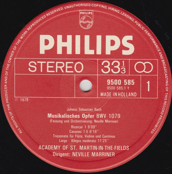 Johann Sebastian Bach, The Academy Of St. Martin-in-the-Fields, Sir Neville Marriner : Das Musikalische Opfer = The Musical Offering BWV 1079 (LP)
