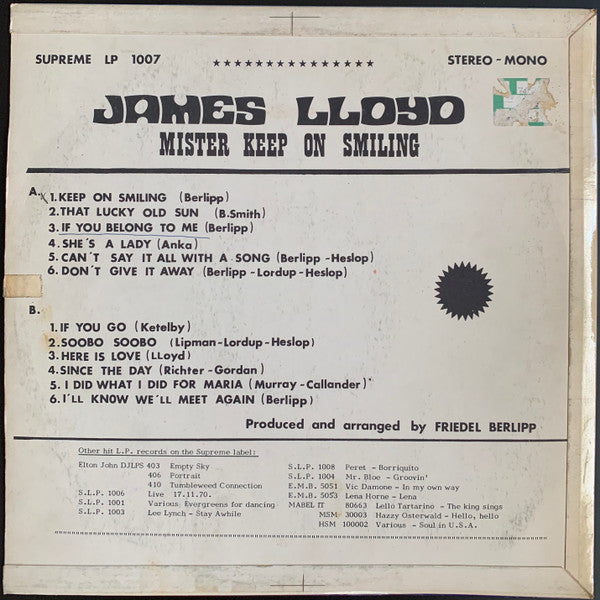 James Lloyd : Mister "Keep On Smiling" (LP, Album)
