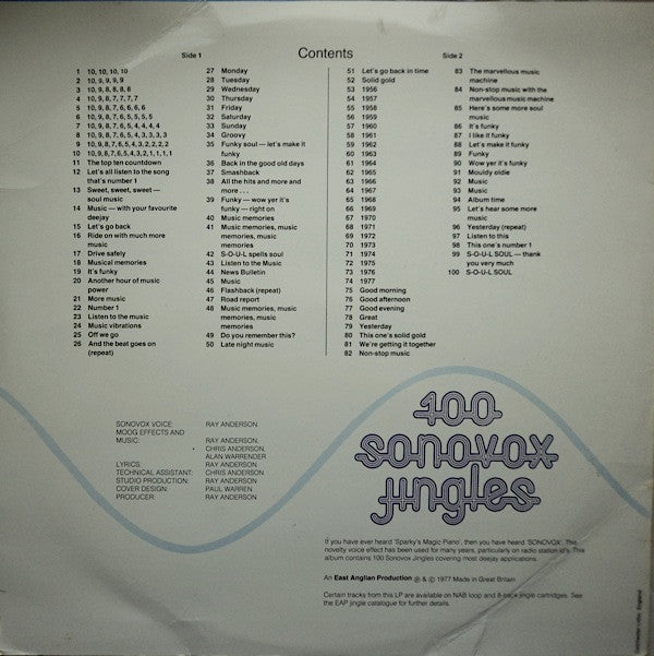East Anglian Productions : 100 Sonovox Jingles (LP)