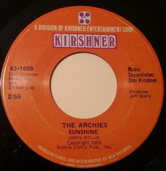 The Archies : Sunshine / Over And Over (7", Single)