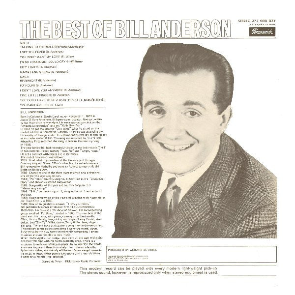 Bill Anderson (2) : The Best Of Bill Anderson (LP, Comp)