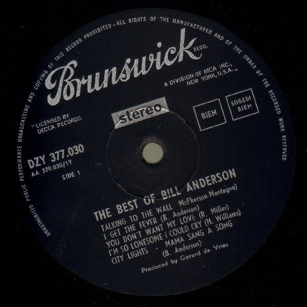 Bill Anderson (2) : The Best Of Bill Anderson (LP, Comp)