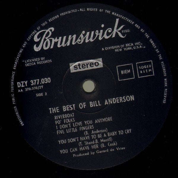 Bill Anderson (2) : The Best Of Bill Anderson (LP, Comp)