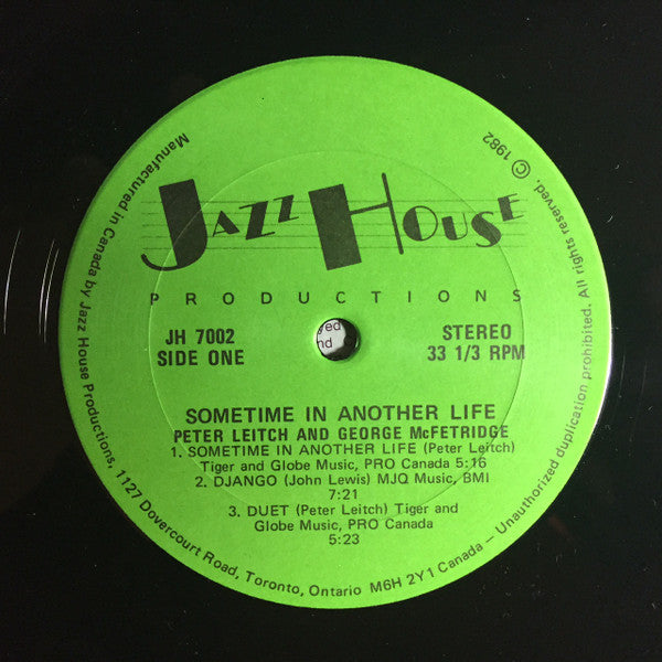 Peter Leitch And George McFetridge : Sometime In Another Life (LP)