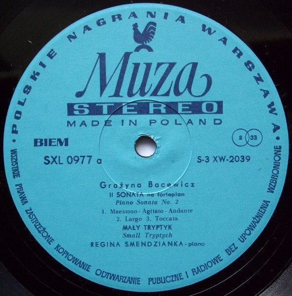 Regina Smendzianka - Grażyna Bacewicz : Regina Smendzianka Plays Piano Works By Grażyna Bacewicz (LP)