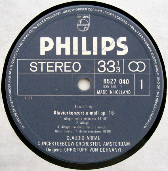 Edvard Grieg, Robert Schumann - Claudio Arrau, Concertgebouworkest, Christoph von Dohnányi : Die Klavierkonzerte = The Piano Concertos (LP)