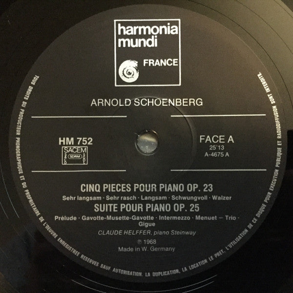Arnold Schoenberg – Claude Helffer : The Complete Piano Works (LP, RE, RP)