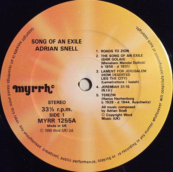 Adrian Snell : Song Of An Exile (LP, Album)