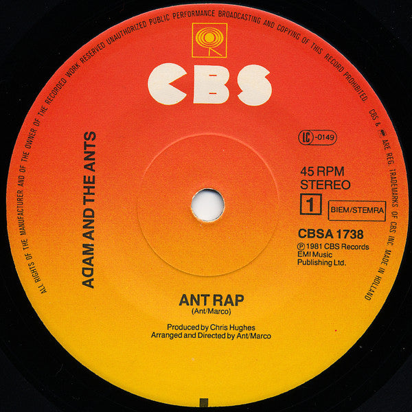 Adam And The Ants : Ant Rap (7", Single, Win)