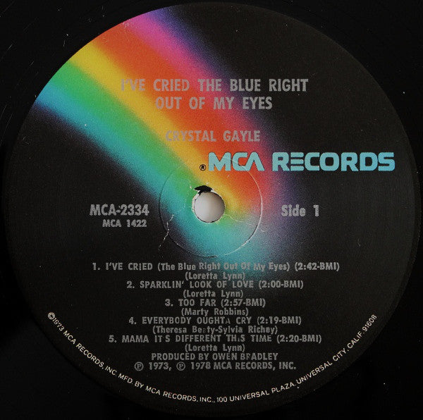 Crystal Gayle : I've Cried The Blue Right Out Of My Eyes (LP, Album, Comp)