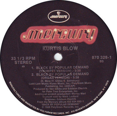 Kurtis Blow : Back By Popular Demand (12")