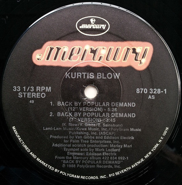 Kurtis Blow : Back By Popular Demand (12")