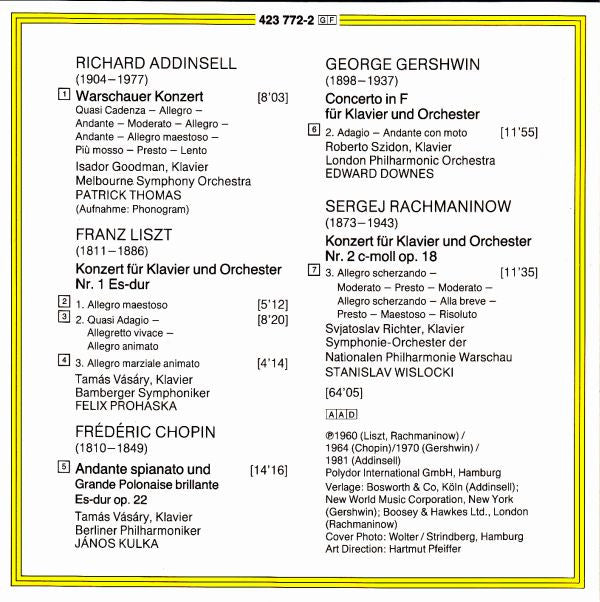 Richard Addinsell · Franz Liszt · Frédéric Chopin · George Gershwin · Sergei Vasilyevich Rachmaninoff : Warschauer Konzert (Virtuose Klaviermusik) (CD, Comp, RE)