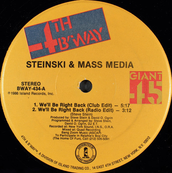 Steinski & Mass Media : We'll Be Right Back (12", Single)