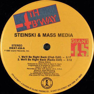 Steinski & Mass Media : We'll Be Right Back (12", Single)