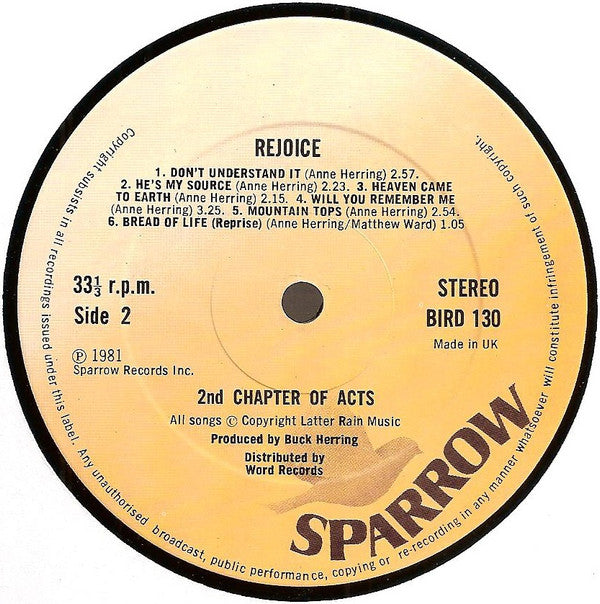 2nd Chapter Of Acts : Rejoice (LP, Album)