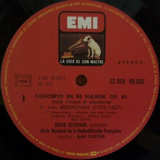 Ludwig van Beethoven - David Oistrach, Orchestre National De France, André Cluytens : Concerto En Ré Majeur Op. 61 Pour Violon Et Orchestre (LP, RE, Gat)