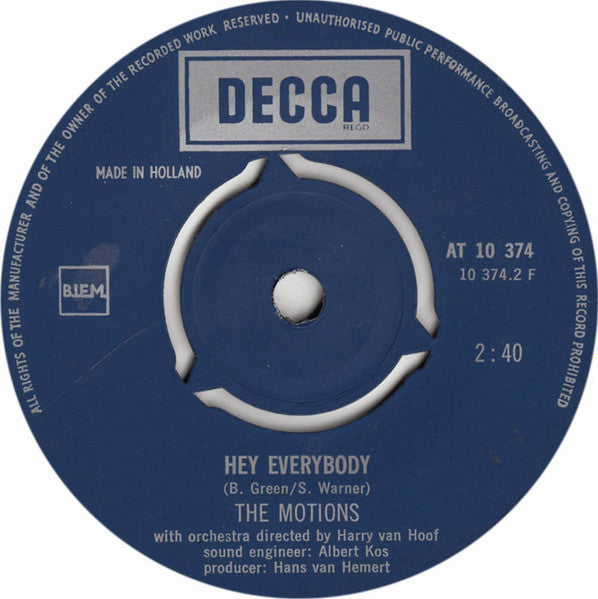 The Motions : It's Alright / Hey Everybody (7", Single)