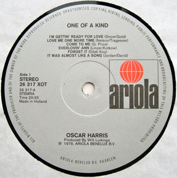 Oscar Harris : One Of A Kind (LP, Album)