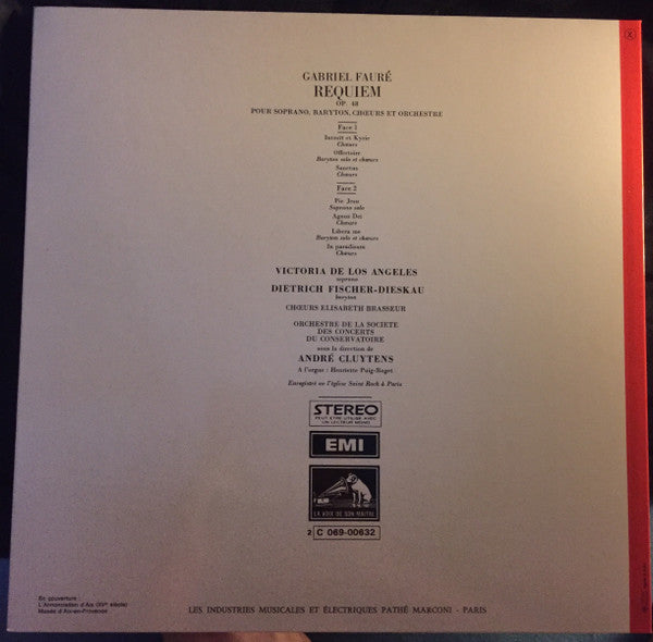 Gabriel Fauré - André Cluytens, Orchestre De La Société Des Concerts Du Conservatoire, Victoria De Los Angeles, Dietrich Fischer-Dieskau : Requiem (LP, RE, Gat)