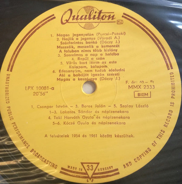 Various : Vörös Bort Ittam Az Este - Famous Hungarian Songs (LP, Comp)