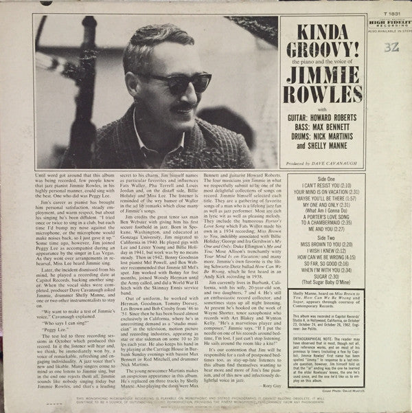 Jimmie Rowles* : Kinda Groovy! (LP, Album, Mono)