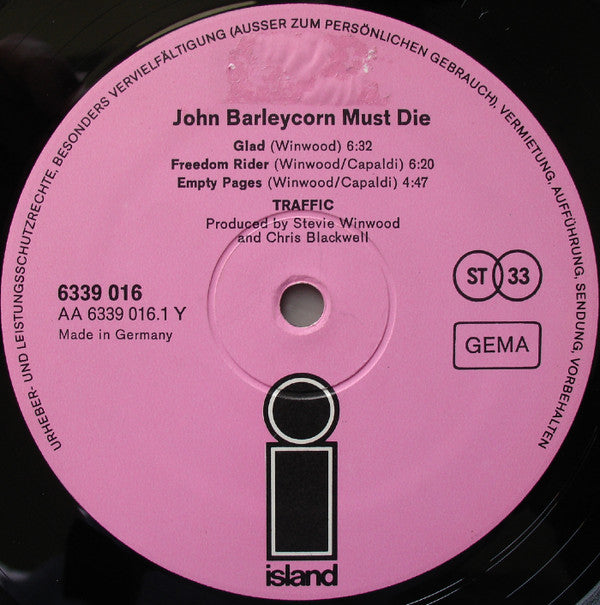 Traffic : John Barleycorn Must Die (LP, Album, RP, Bla)