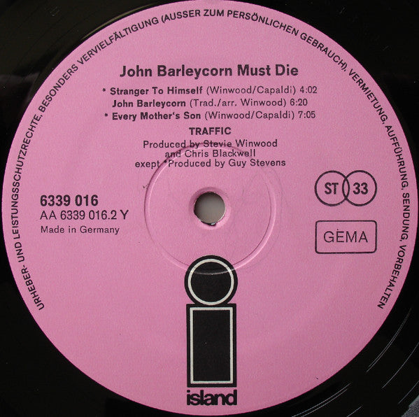 Traffic : John Barleycorn Must Die (LP, Album, RP, Bla)