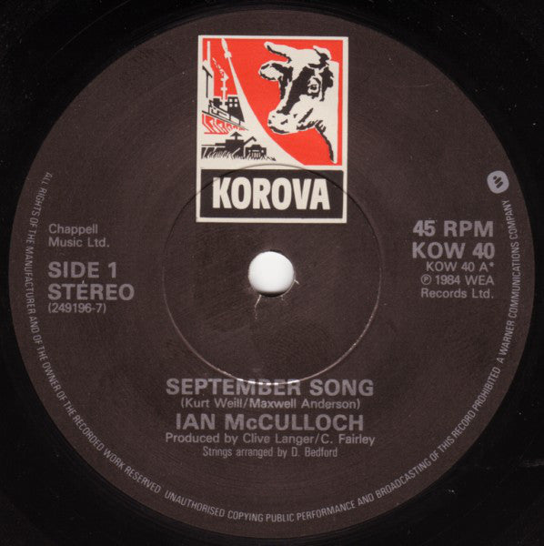 Ian McCulloch : September Song (7", Single, Pap)