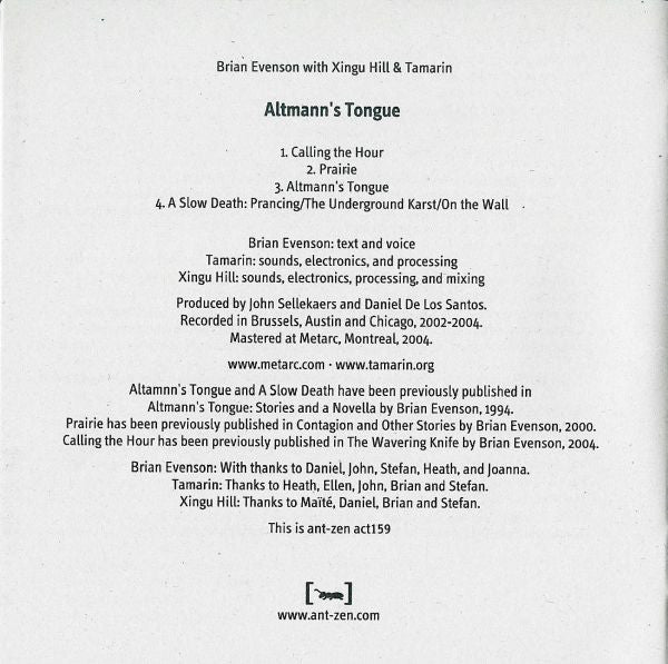 Brian Evenson With Xingu Hill & Tamarin : Altmann's Tongue (CD, Album)