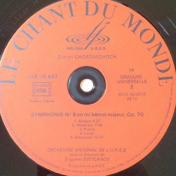 Dmitri Shostakovich Direction: Evgeni Svetlanov : Symphonie No9 • Ouverture De Fete • Tahiti-Trot • Romance (LP, Album)