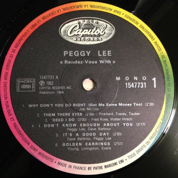 Peggy Lee : "Rendez-Vous With"   (LP, Album, RE)