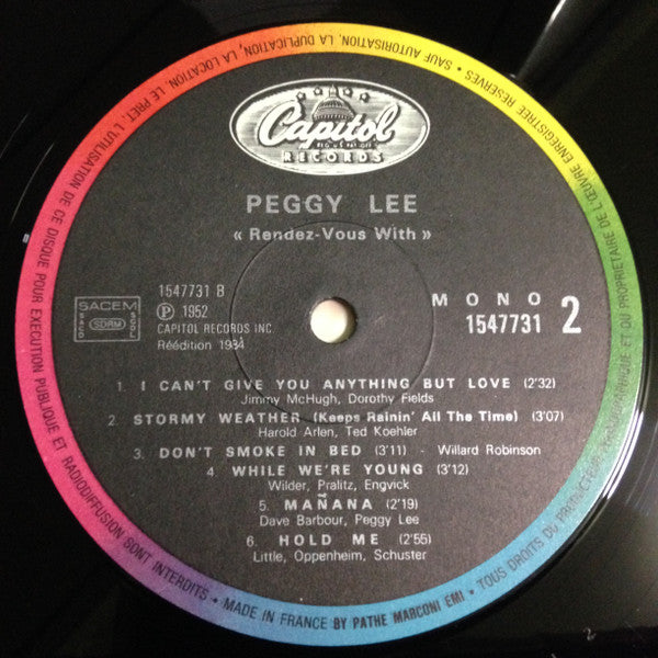 Peggy Lee : "Rendez-Vous With"   (LP, Album, RE)