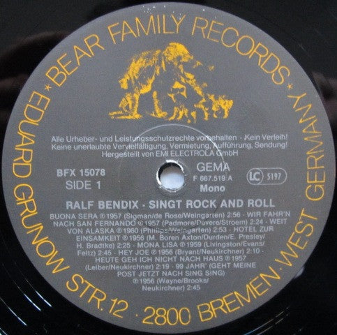 Ralf Bendix : Singt Rock And Roll (LP, Comp, Mono)