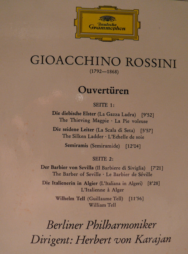 Gioacchino Rossini - Berliner Philharmoniker · Herbert von Karajan : Ouvertüren (LP, RE)