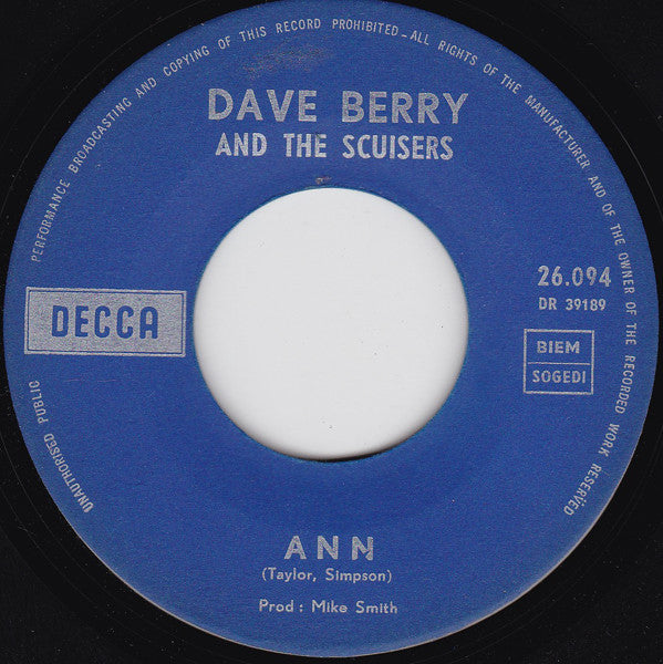 Dave Berry : Picture Me Gone / Ann (7", Single)