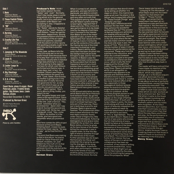 Oscar Peterson And Count Basie : "Satch" And "Josh" (LP, Album)