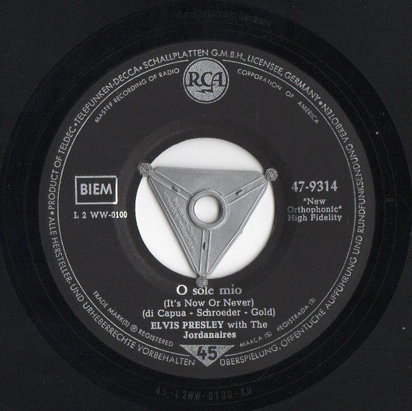Elvis Presley : O Sole Mio (It's Now Or Never)   (7", Single, Mono)