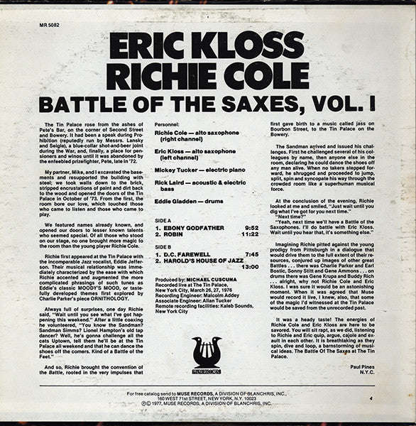 Eric Kloss / Richie Cole : Battle Of The Saxes, Vol.1 (LP, Album)