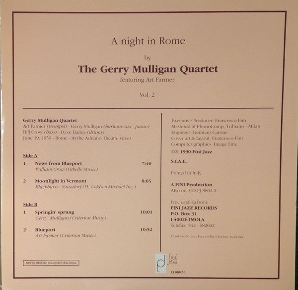 The Gerry Mulligan Quartet* Featuring Art Farmer : A Night In Rome Vol. 2 (LP)