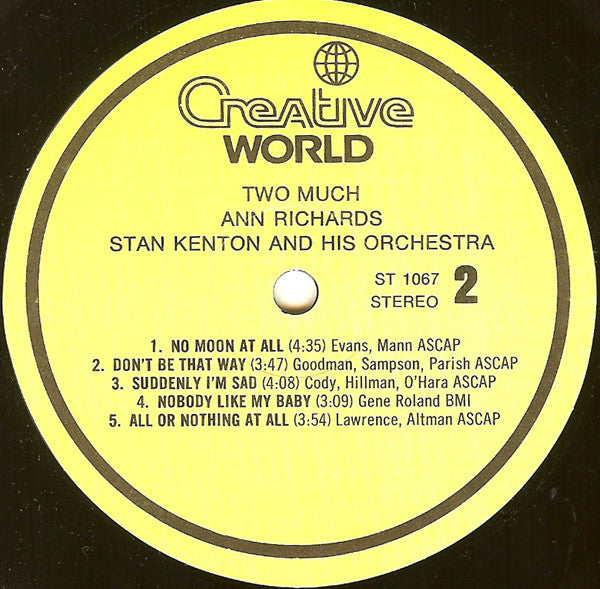 Ann Richards And Stan Kenton And His Orchestra : Two Much (LP, Album, RE)