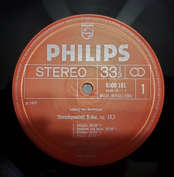 Ludwig van Beethoven, Quartetto Italiano : String Quartets Op. 18 Nos. 1 And 3 (LP)