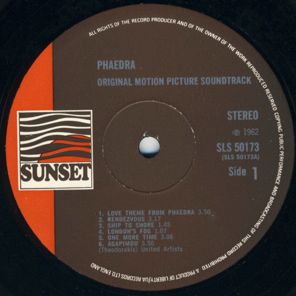 Mikis Theodorakis : Original Motion Picture Soundtrack - Phaedra (LP, RE, Tex)