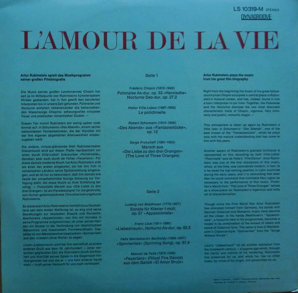 Arthur Rubinstein : L'Amour De La Vie (LP, Album, Gat)