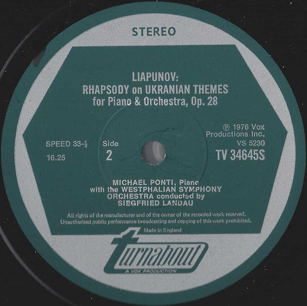 Mily Balakirev / Sergei Lyapunov, Michael Ponti, Westfälisches Sinfonieorchester, Siegfried Landau : Piano Concerto In E-Flat / Rhapsody On Themes From The Ukraine For Piano & Orchestra (LP)