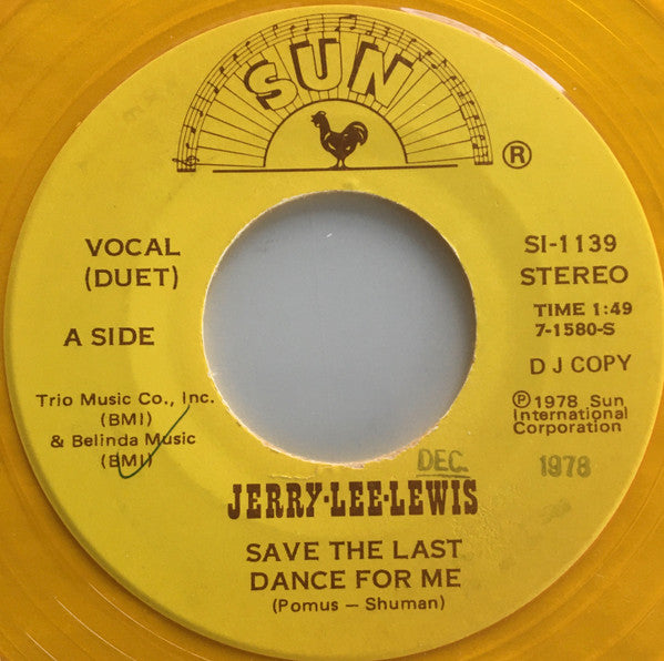 Jerry Lee Lewis : Save The Last Dance For Me (7", Promo, Yel)